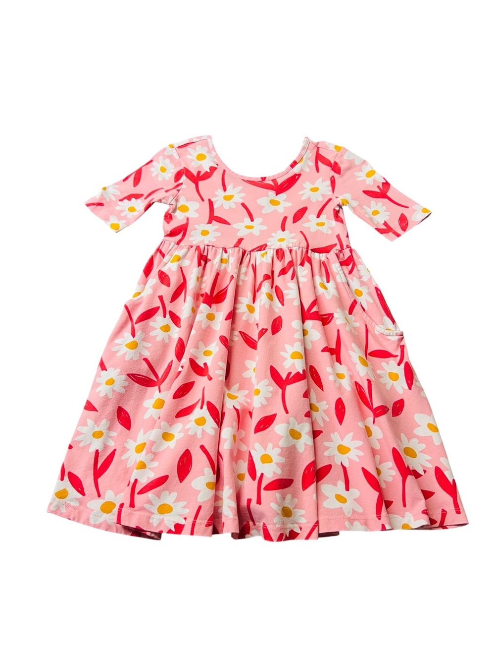 Hanna Andersson Pink Floral Daisy Twirl Dress Size 6-7Y Short Sleeves